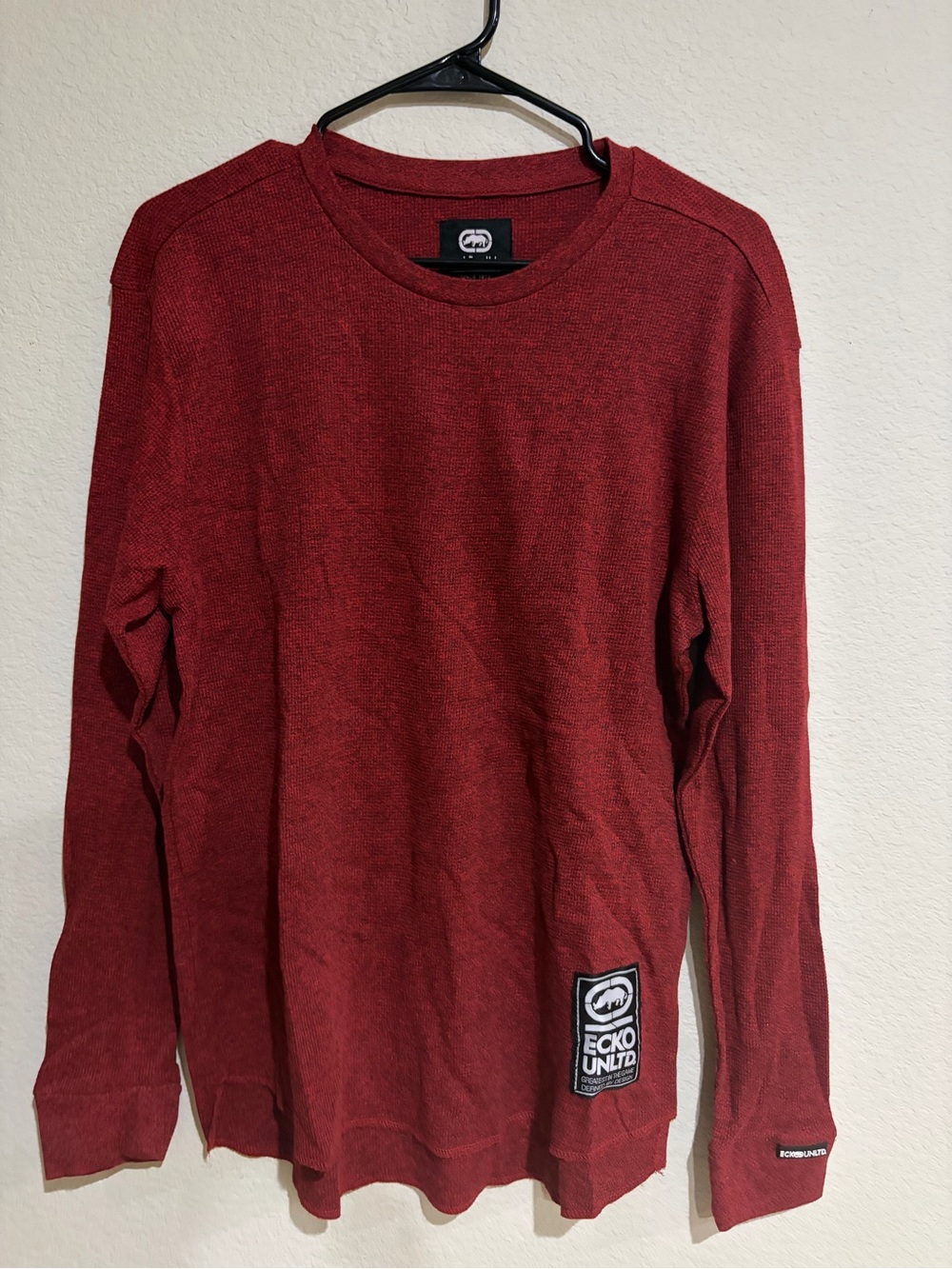 Ecko Unltd Mens Medium Thermal Shirt Red Marled Waffle Knit Long Sleeve NWT